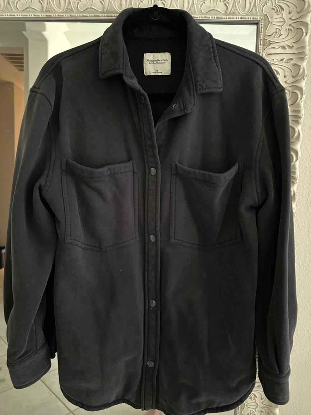 Abercrombie & Fitch Black Button-Down Sweatshirt Jacket